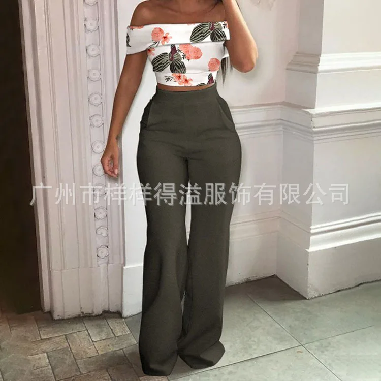 Slim Printed Tube Top Sleeveless Waist Tight Trousers Suit Lady Sexy Two Piece Set Women Summer Strapless Tops Pants Elegant