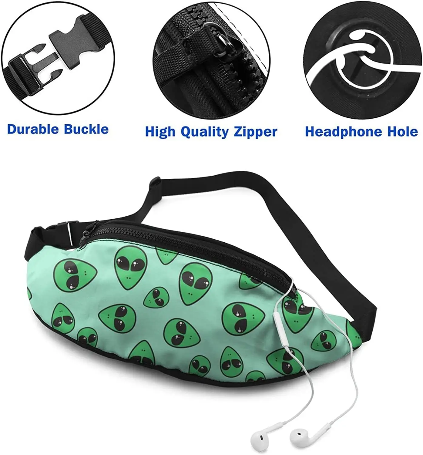 Alien Fanny Pack for Men Women Kids with Adjustable Zipper Lightweight Strap Waist Pack for Casual Running Hiking One Size