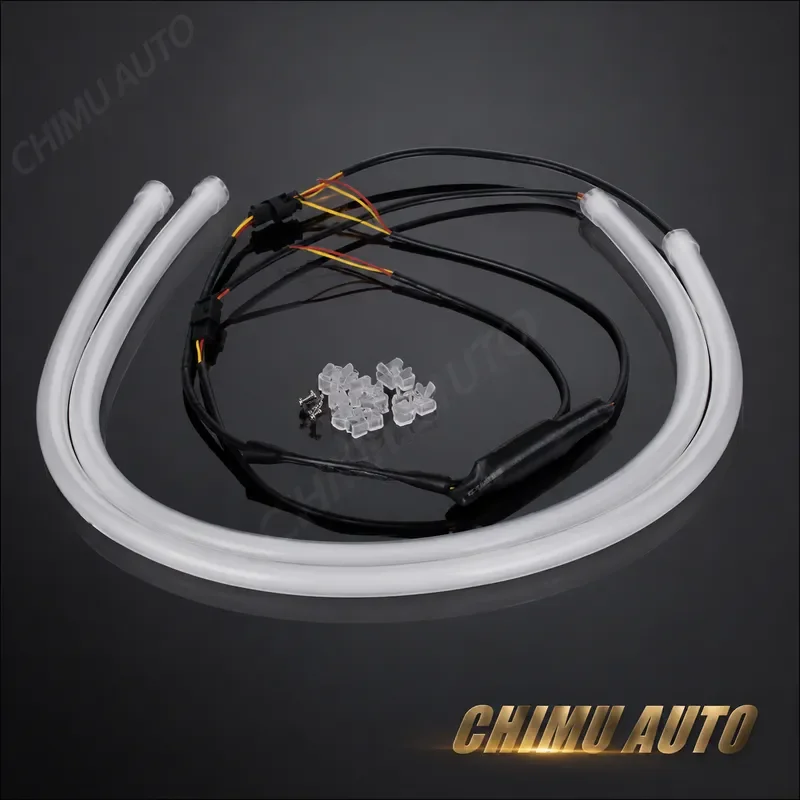 【CHIMU AUTO】 45cm 60cm Dual Color White Yellow LED Turn Signal Strip Daytime Running Light DRL Symphony Light Guide Belt for