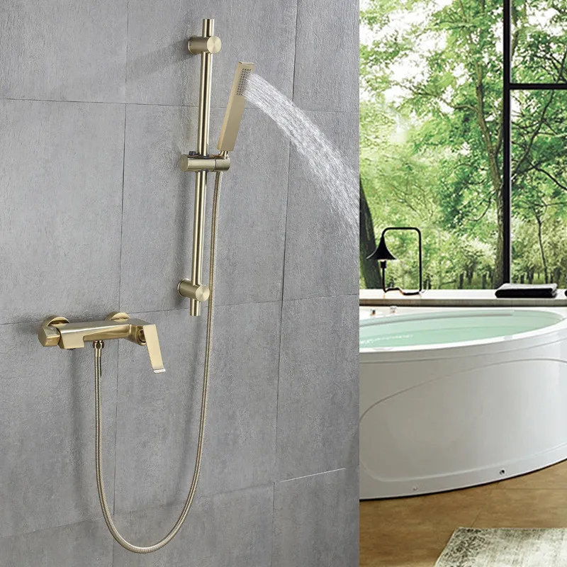 

Tuqiu Brushed Gold Bath & Shower Faucet Wall Mounted Gray Bathtub Shower Set Brass Bathroom Shower Faucet Bathroom