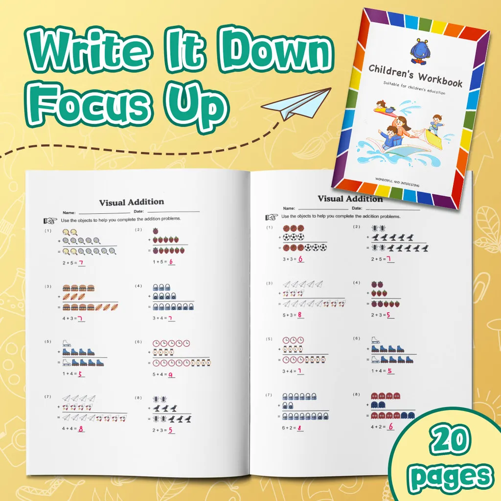 Addition Workbook Set for Kids : Visual Addition with Objects &Ten-Frame “Make 10” Practice |Count–Add–Write | Kindergarten Math