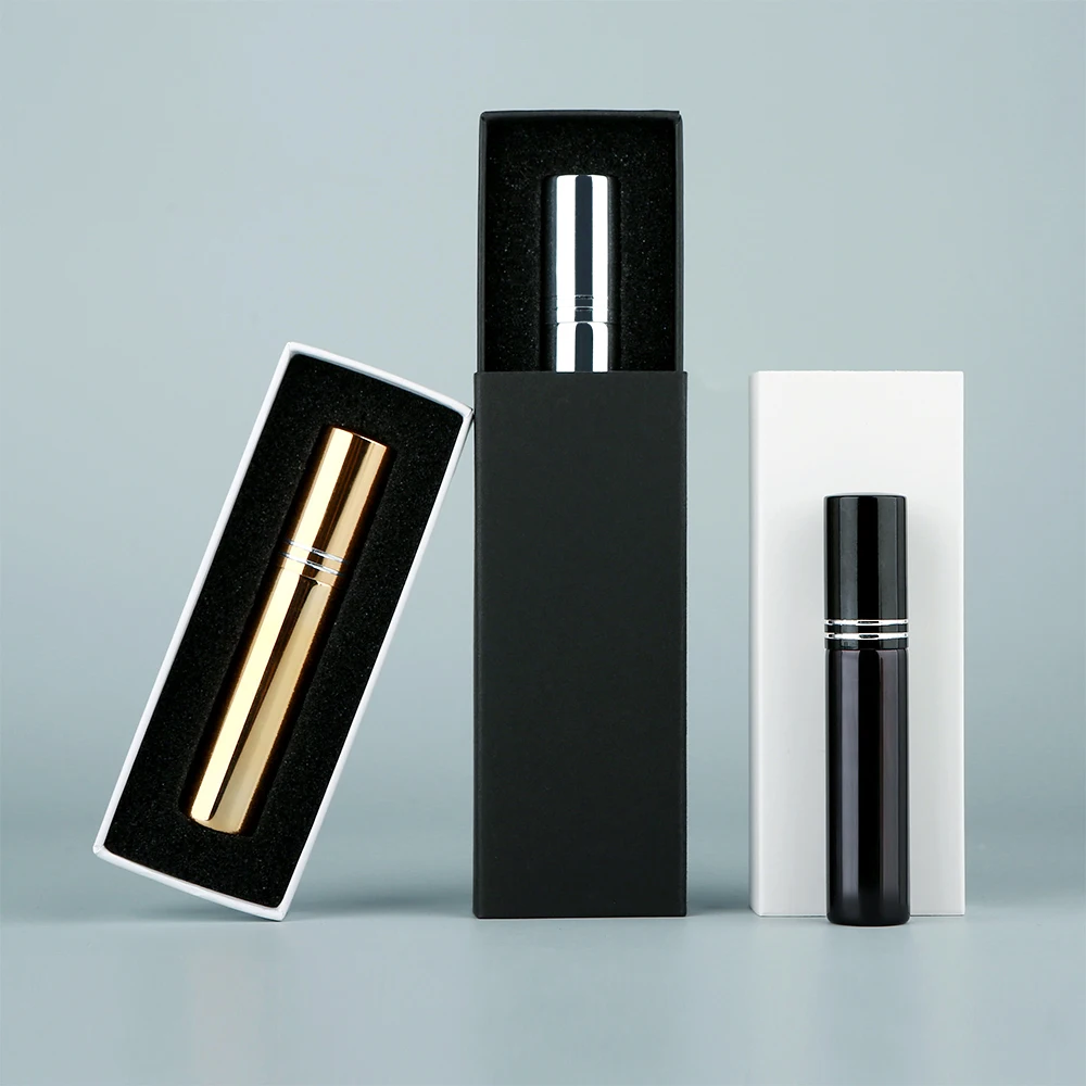 40/50 قطعة 10 مل زجاجات عطر زجاجية مطلية بالكهرباء زجاجات رذاذ مرطبة من النوع المضغوط، رذاذ ناعم متساويًا قابلة لإعادة الاستخدام مع صندوق