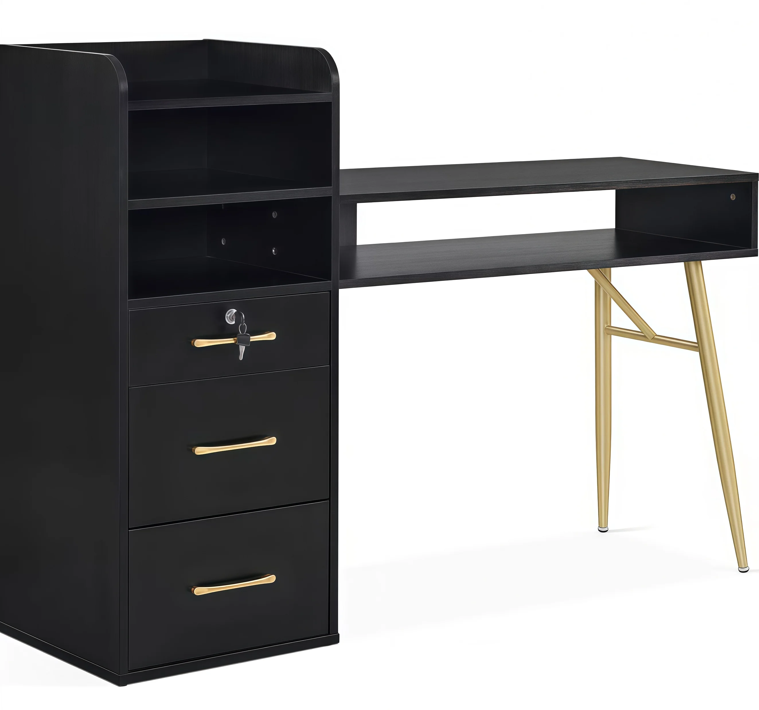 Wooden Nail Table with Dust Collector, Folding Manicure Station, Compact Wood Desk for Beauty Salon, Commercial Furniture