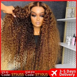 13x6 Hd Highlight Wig Human Hair Wigs Curly Ombre Honey Blonde 360 Front Water Wave 13x4 Transparent Lace Deep Wave Frontal Wig