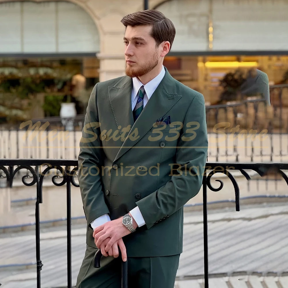 الصلبة اللون الدعاوى للرجال أنيقة الزفاف الأخضر 2 قطعة سترة السراويل مجموعات فاخرة رفقاء الذكور الملابس زي أوم وتتسابق