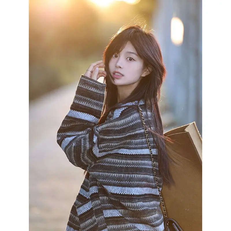 

Denim Jackets Korean Popular Women'S Clothes Vintage Washed Loose Boyfriend Style Long Sleeve Autumn Blue Button Front Pockets