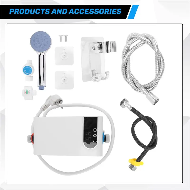 Y15A 4500W Newest Water Heater Instant Water Heater Tankless Instantaneous Faucet Tap Hot Water Crane LED Digital EU Plug