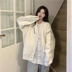 Autumn Knitting Cardigan Sweater Harajuku Loose Lazy Style Soft Knit Cardigans Y2K Ladies Fashion Button All-Match Knitwear Coat