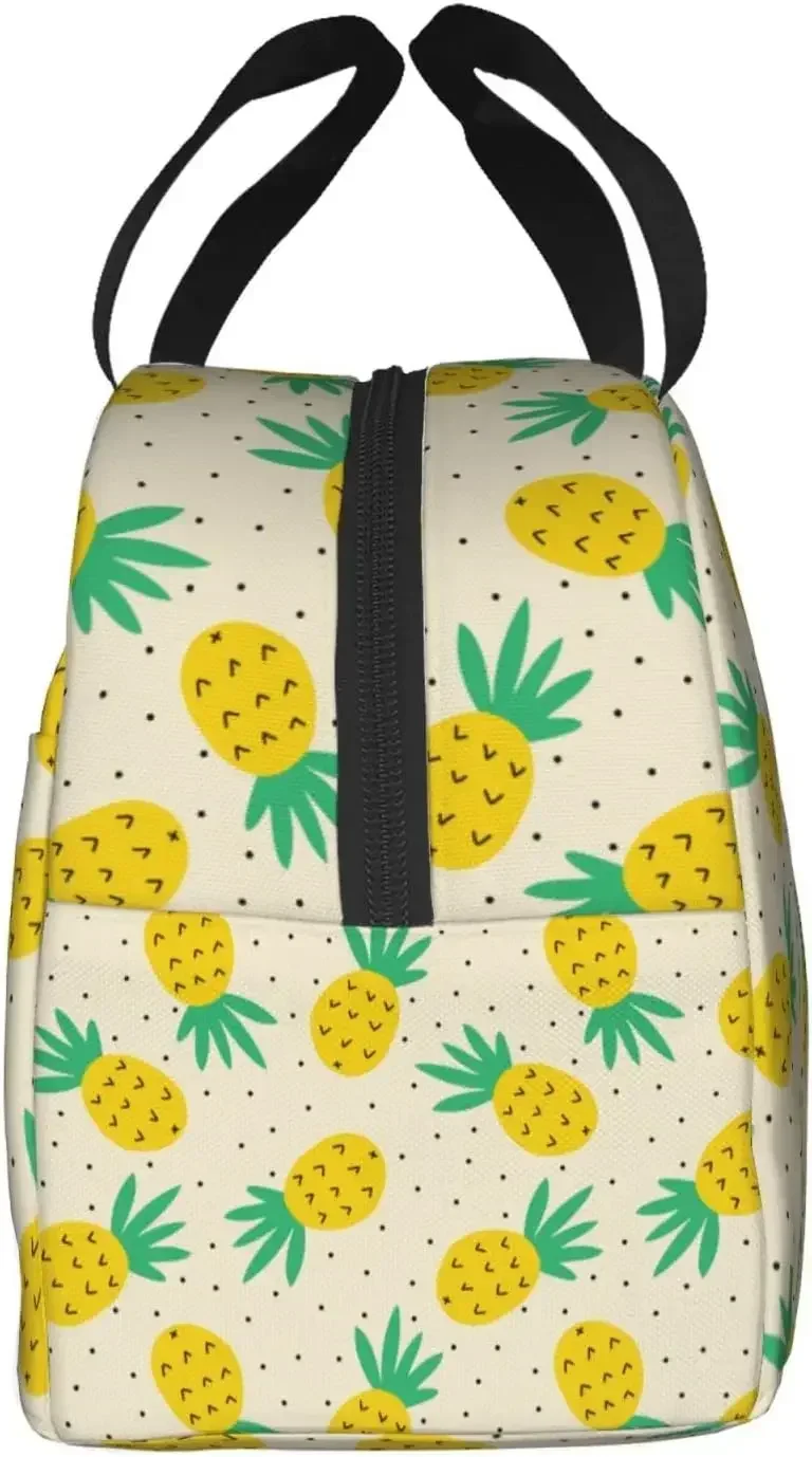 Yellow Pineapple Insulated Lunch Bag for Women Girls Thermal Picnic Bento Box Washable Reusable for Office Work Hiking Picnic