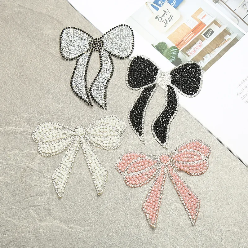 1pcs Beauty Bows Patch Hot Fix Rhinestone Silver Gold Crystal Iron On Patches For Women Baby Clothes Bag Applique Diy Stickers