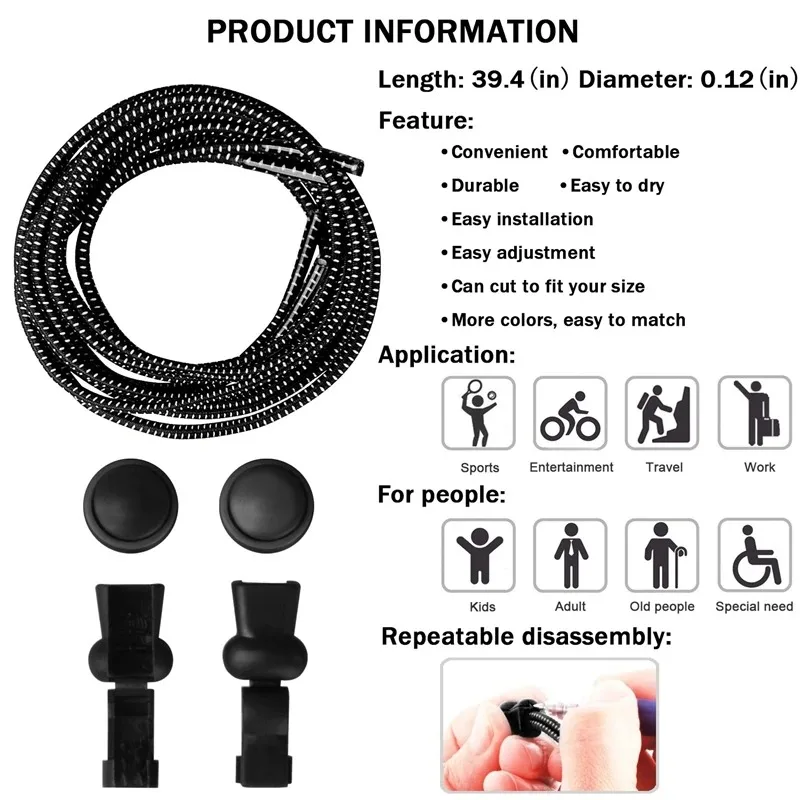 Unisex Lazy Round Rubber Shoelaces Elastic Stretch No Tie Design Quick on Off Tieless Shoe Strings