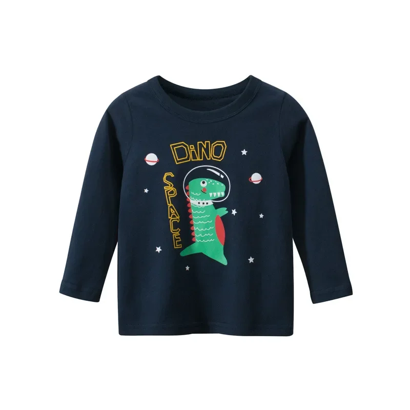 2024 Autumn Sweatshirt Boys Girls Cartoon Astronaut T-shirts Children\'s Long Sleeve Rocket Cotton Tops Child Space Kids Clothes