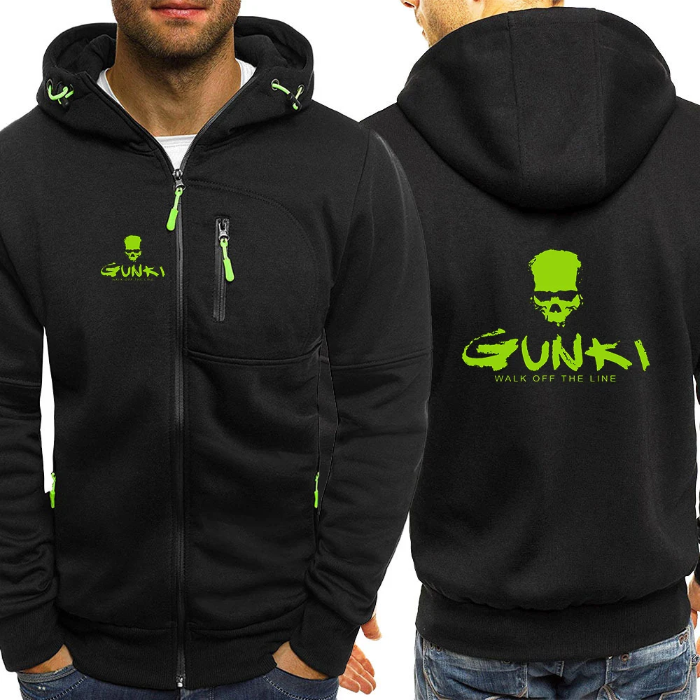 2024 Spring Autumn Gunki Logo Printed Cardigan Hooded Zipper Sweatshirts Men's Outdoor Popular Sports Streetwear Leisure Hoodies