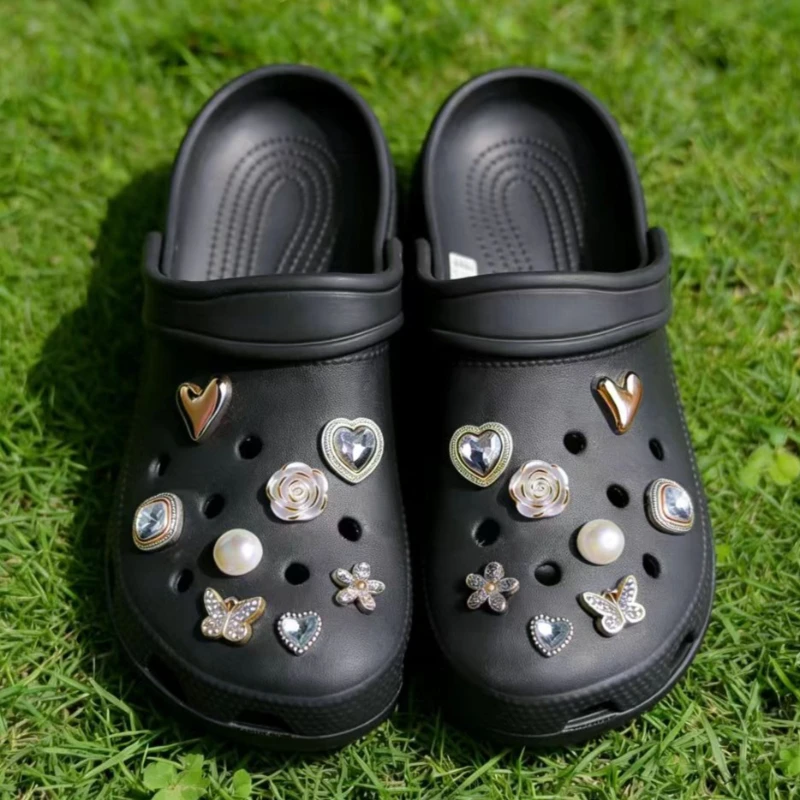 PVC Rhinestone Heart Butterfly Rose Pearl Shoe Charms DIY Ornaments for Hole Clog Sandals Gift for Teen Girls Women Party Decor