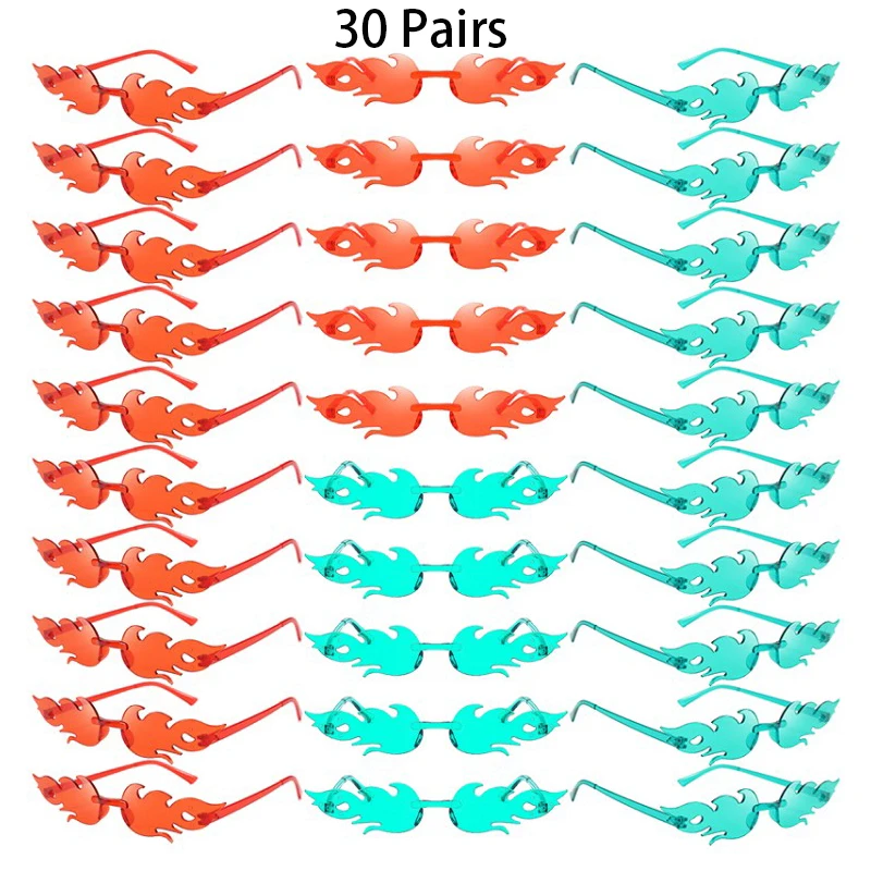 30 par okulary przeciwsłoneczne bez oprawek w kształcie płomienia moda cukierki kolor wakacje na plaży wystrój okulary przeciwsłoneczne modny projekt marki Rave Shades
