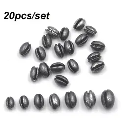 20PCS/Bag 1B to 7B Premium Solid Oval Split Shot Lead Sinker Bean Shaped Weight Lead Fishing Lure Accessories
