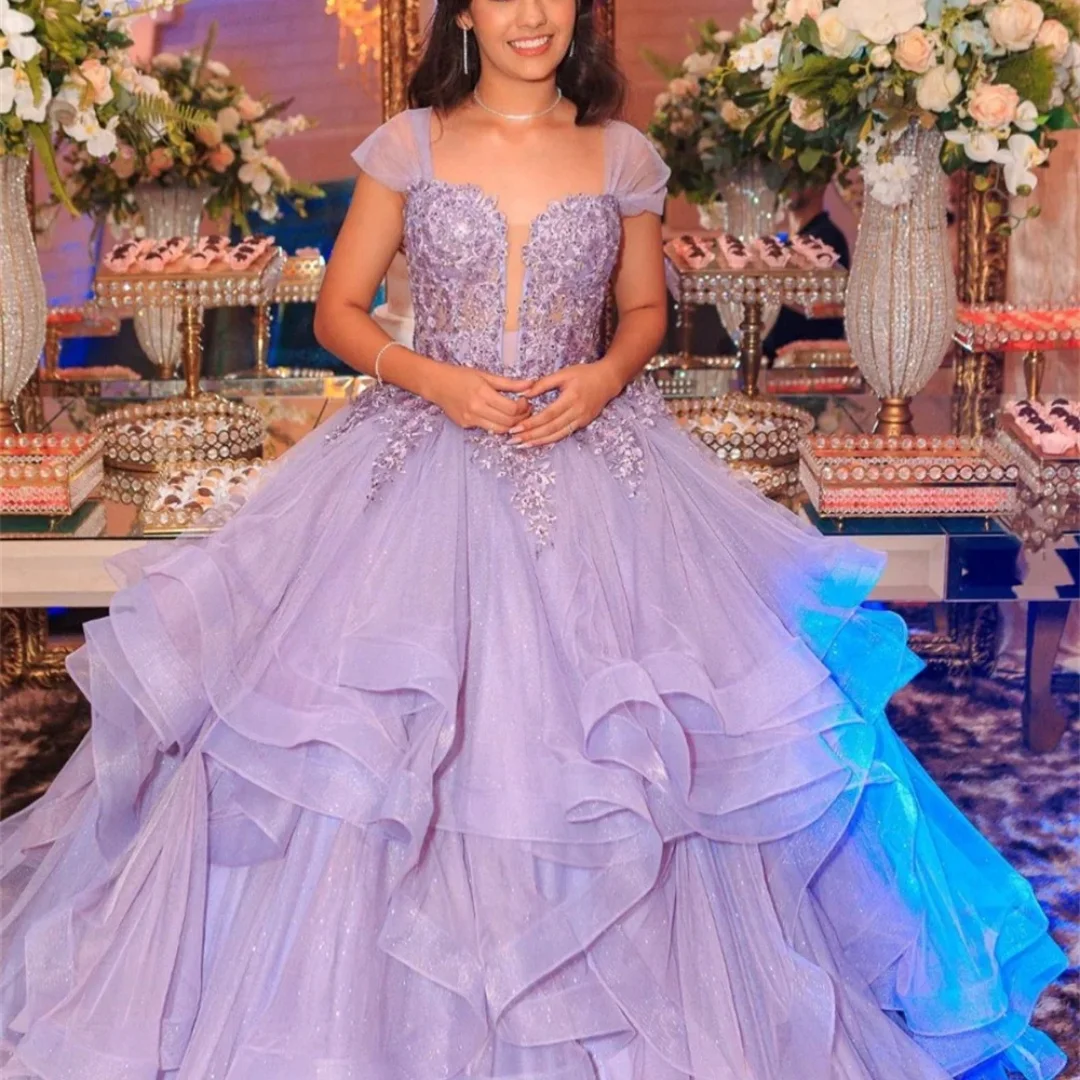 Amanda Customized Purple Sequin Prom Dress Multi-Layered vestidos de noche Off The Shoulder Floor-Length Formal Evening 2025