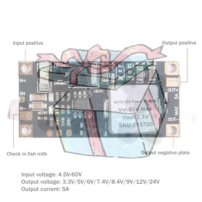 60V to 3.3V 5A High Power DC-DC Step-down Module Stable Performance for Low Voltage Device Power Conversion Work