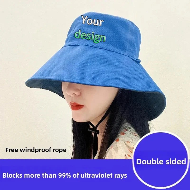Customized Printed Photo or Logo Summer Unisex Large Brim Fishing Cap UV Protection Double Sided Face Covering Sunscreen Hat