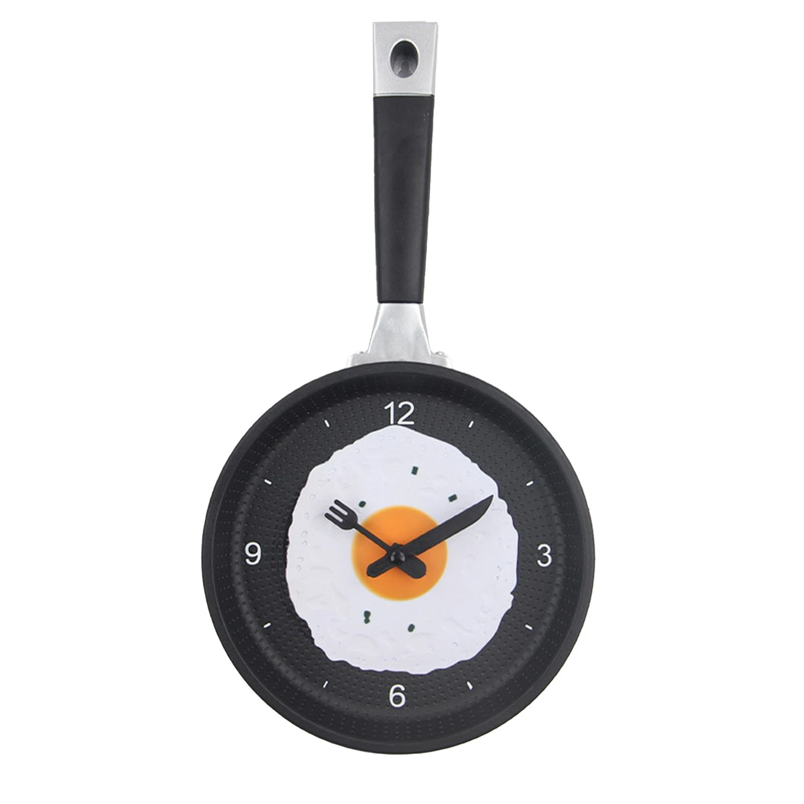 Wall Clock ABS Fried Egg Frying Pan Shape Silent Battery Operated Wall Clock for Bedroom Living Room Kitchen