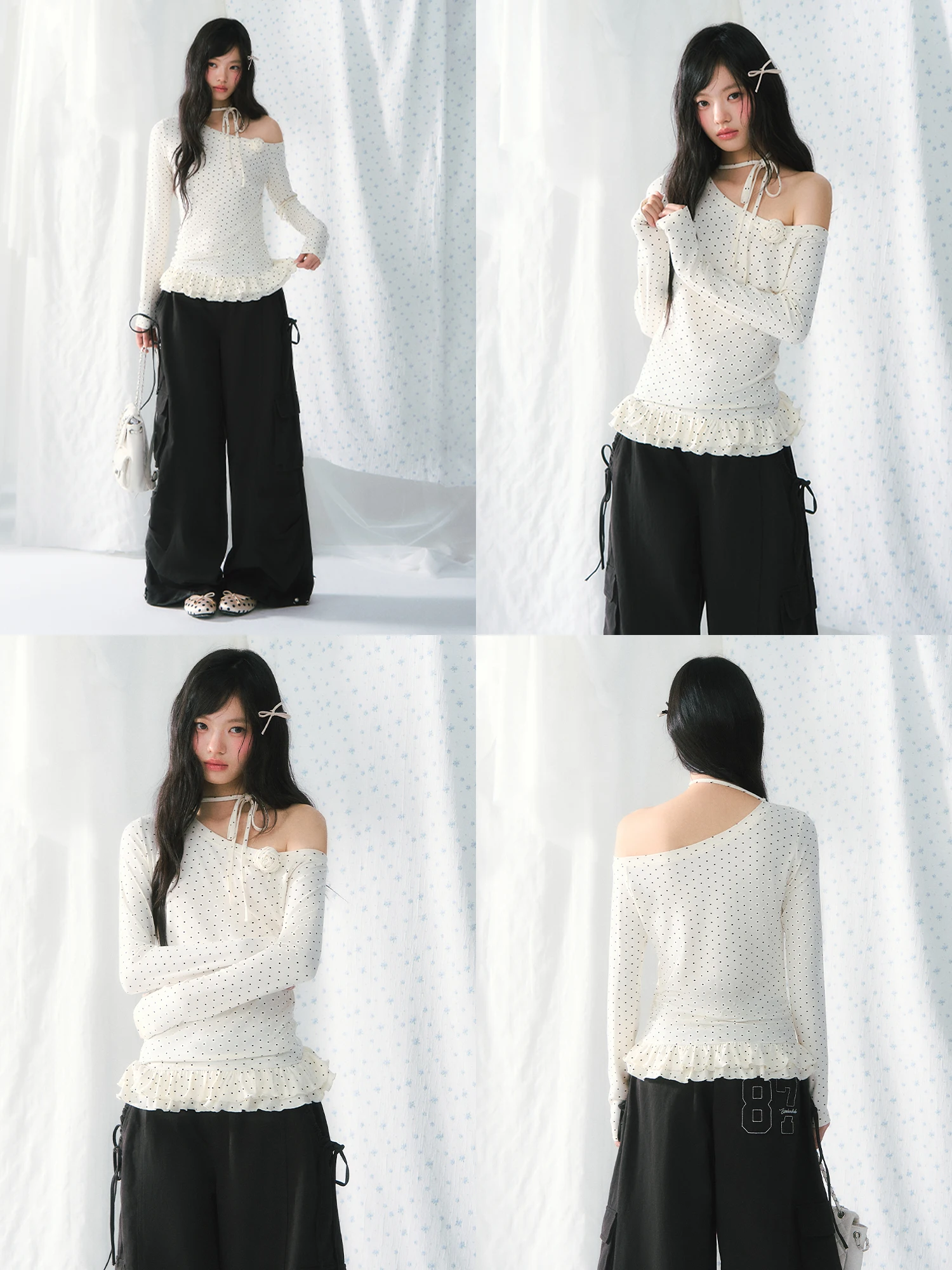 Weekendhub Korean Style Long Sleeve Ruffle Hem Checkered Base Shirt Women's Design Sense Pure Desire Fashion T-shirt