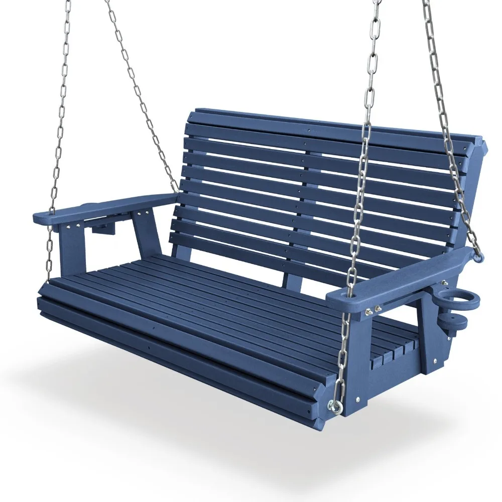 HDPE Porch Swing w/ Cup Holders, Ultra Weather-Resistant, 1200 lb, Navy Blue