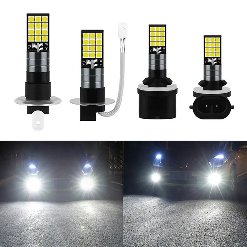 2PCS LED Fog Lights Bulb H1 H3 H4 H7 H8 H11 880 881 9005 HB3 9006 HB4 12V 12W 2400Lm 3030/24pills Car Headlight Fog Lamp Light