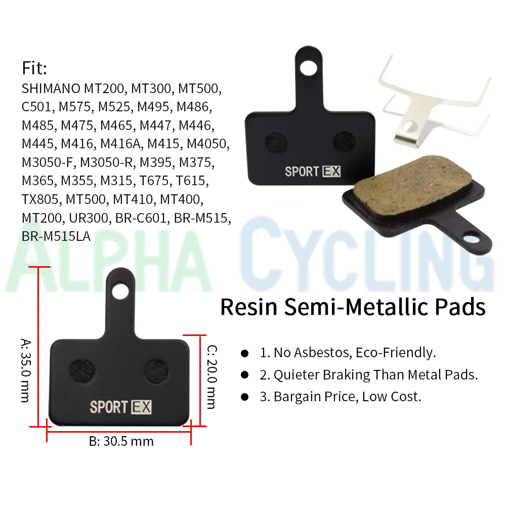 4 Pairs, Bicycle Brake Pads for SHIMANO B01S M05, MT200, MT500, M515, M525, C501, C601, M375, M395, M415, M416, M446, M465, M486