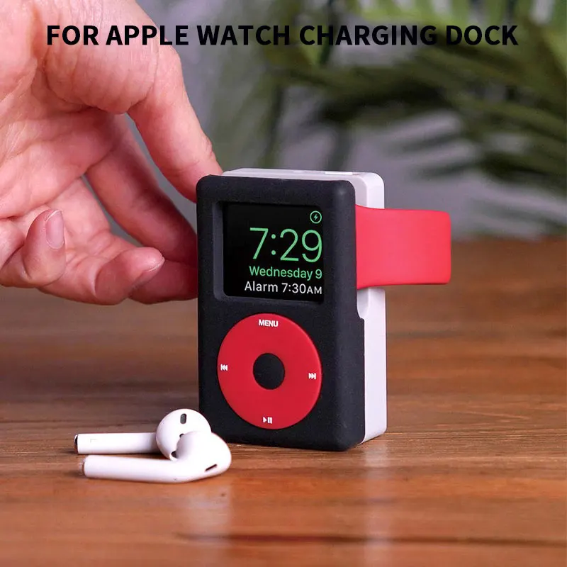 Retro MP3 player pattern silicone charging base for Apple Watch iwatch Series 98764SE321 smartwatch charger stand