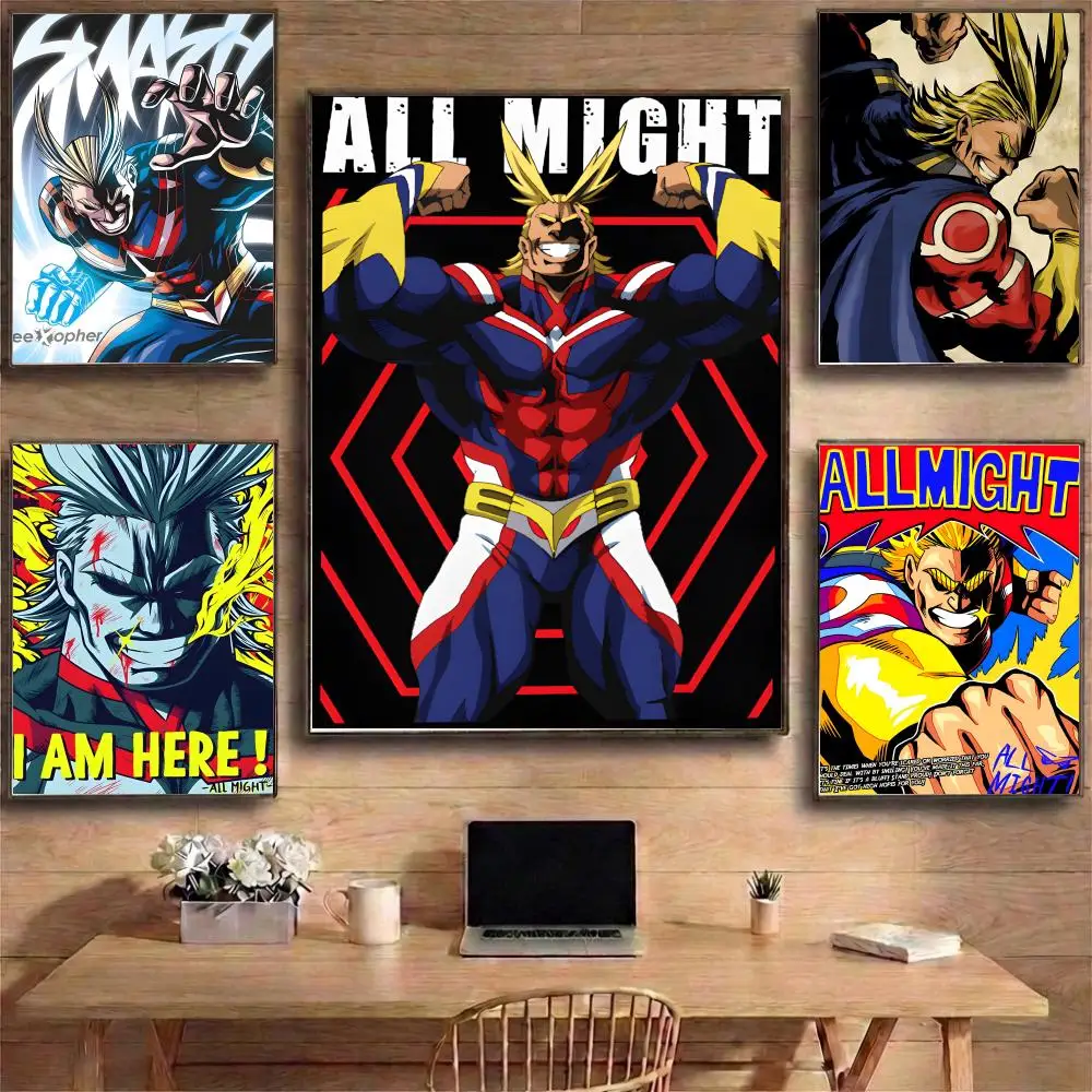 Póster de anime My Hero Academia All Might, arte de pared autoadhesivo impermeable HD con compatibilidad multiescena