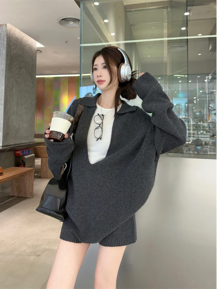 Solid Oversized 2024 Women Clothing V-neck All Match Jumper Pull Femme Fashion Casual Knitted Sweater Autumn Tops Sueter Mujer