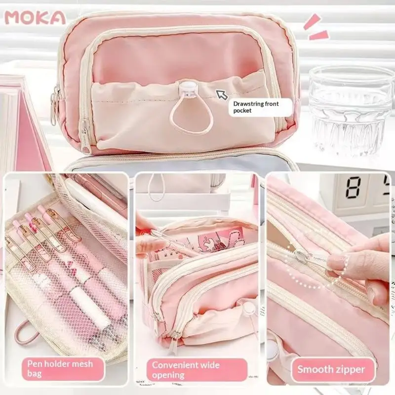 Ins Kawaii Large Capacity Pen Bag Portable Student Stationery Pouch Multi Layer School Office Supply Storage Case