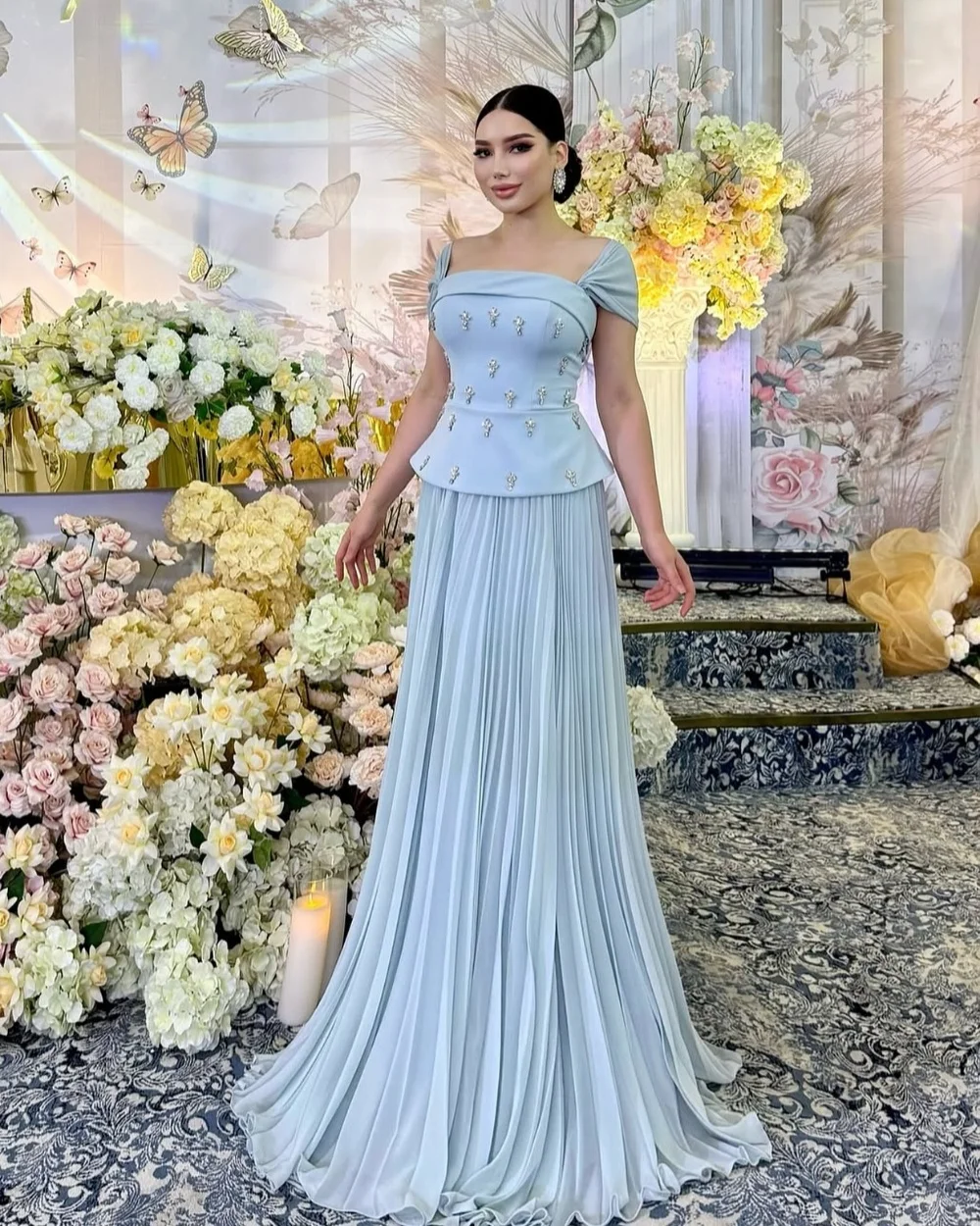 Customized Exquisite Jersey Pleat Draped Rhinestone A-line Off-the-shoulder Long Dresses Bespoke Occasion Dresses Retro Fashion