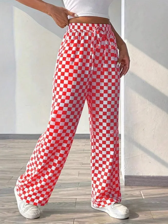 

Women's Plaid Print ket Straight Leg Wide Leg Pants Spring New Sle Faionable Casual Trousers Polyester Fiber Cotton