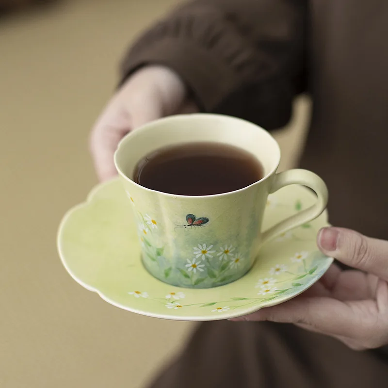 Hand-painted Coffee Cup Underglaze Color Daisy High Appearance Horizontal Light Luxury Premium Product Ceramic Afternoon Tea Cup