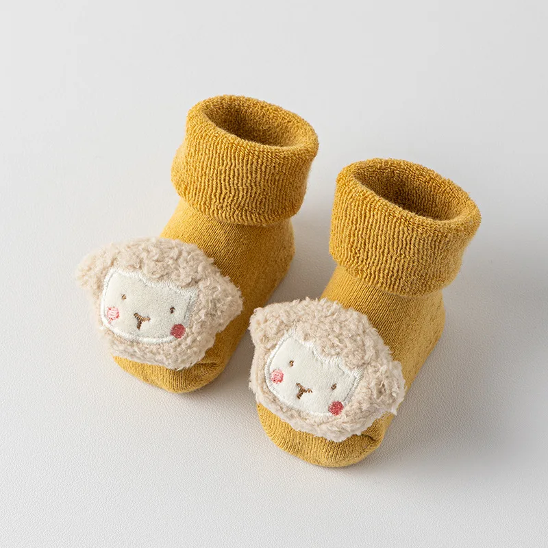 Calcetines antideslizantes de media pantorrilla de felpa de algodón con forro polar grueso y cálido para recién nacidos y niños pequeños de 0 a 3 años Otoño Invierno