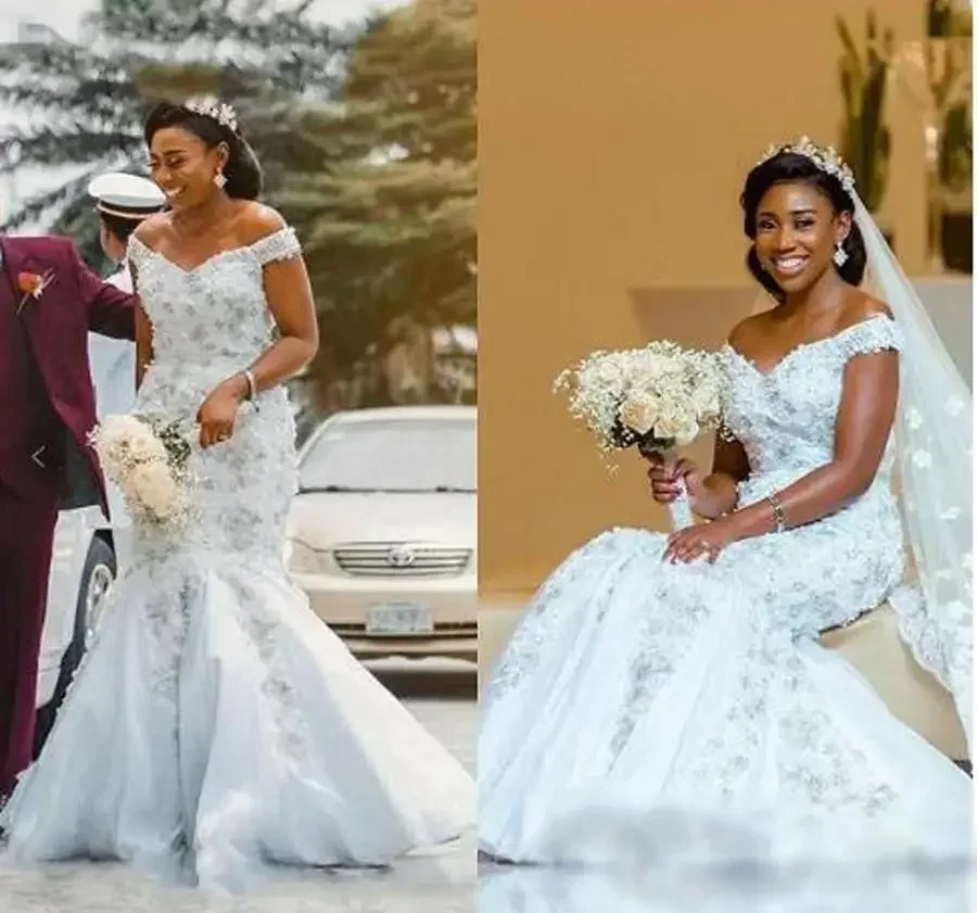 

Customize Vintage Off Shoulder Mermaid Bridal For Wedding Applique Beaded Dresses Custom Made Back Zipper