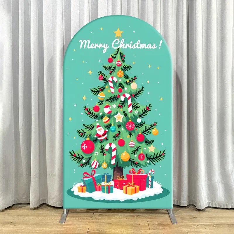 Arch Backdrop Cover Single Side Festive Christmas Snowman Reindeer Tree Holiday Party Decoration Photo Booth Background Event