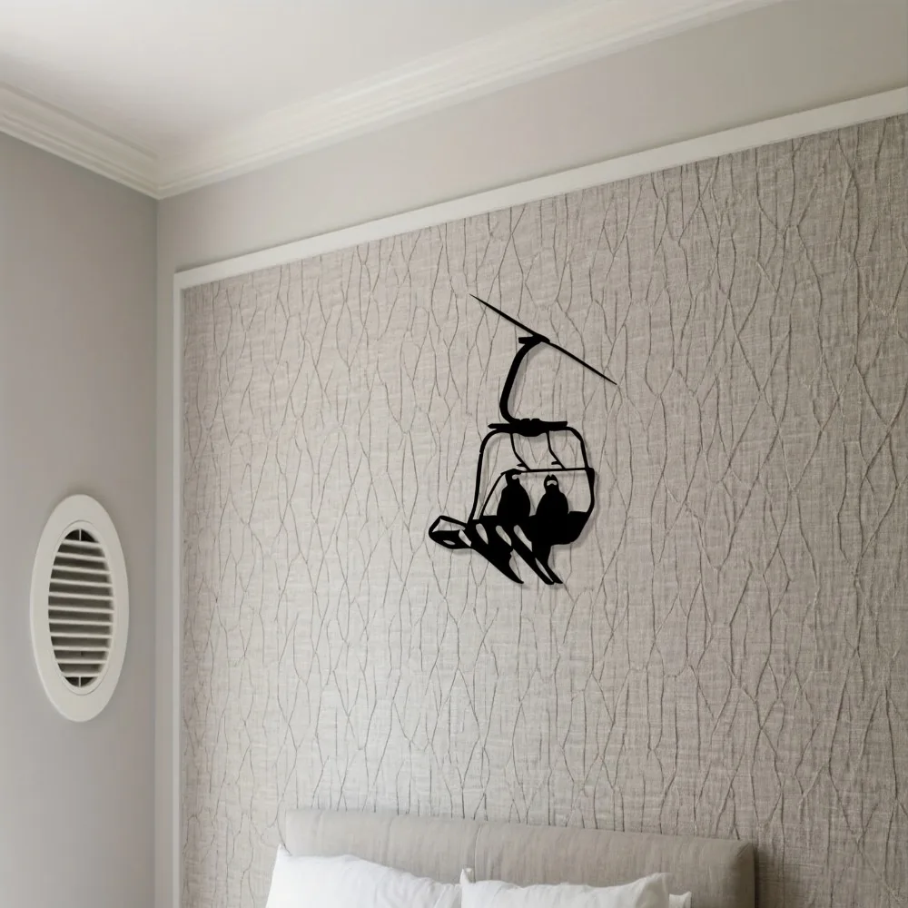Handmade Skiing Theme Metal Wall Art Unique Gift Representing Ski Lift & Human Silhouette