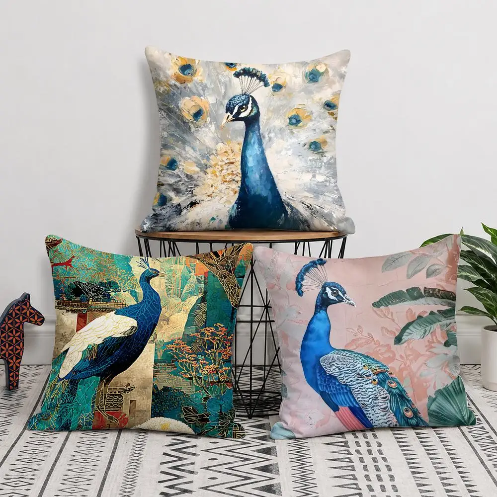 Elegant Peacock Artwork Cushion Cover Soft Short Plush Pillow Cover Smooth Cozy Texture Cushion Case Home Decor