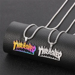 New Trendy Hip-Hop Stainless Steel Tempered Letter Flame Pendant Necklace For Men And Women Street Personality Rock Jewelry