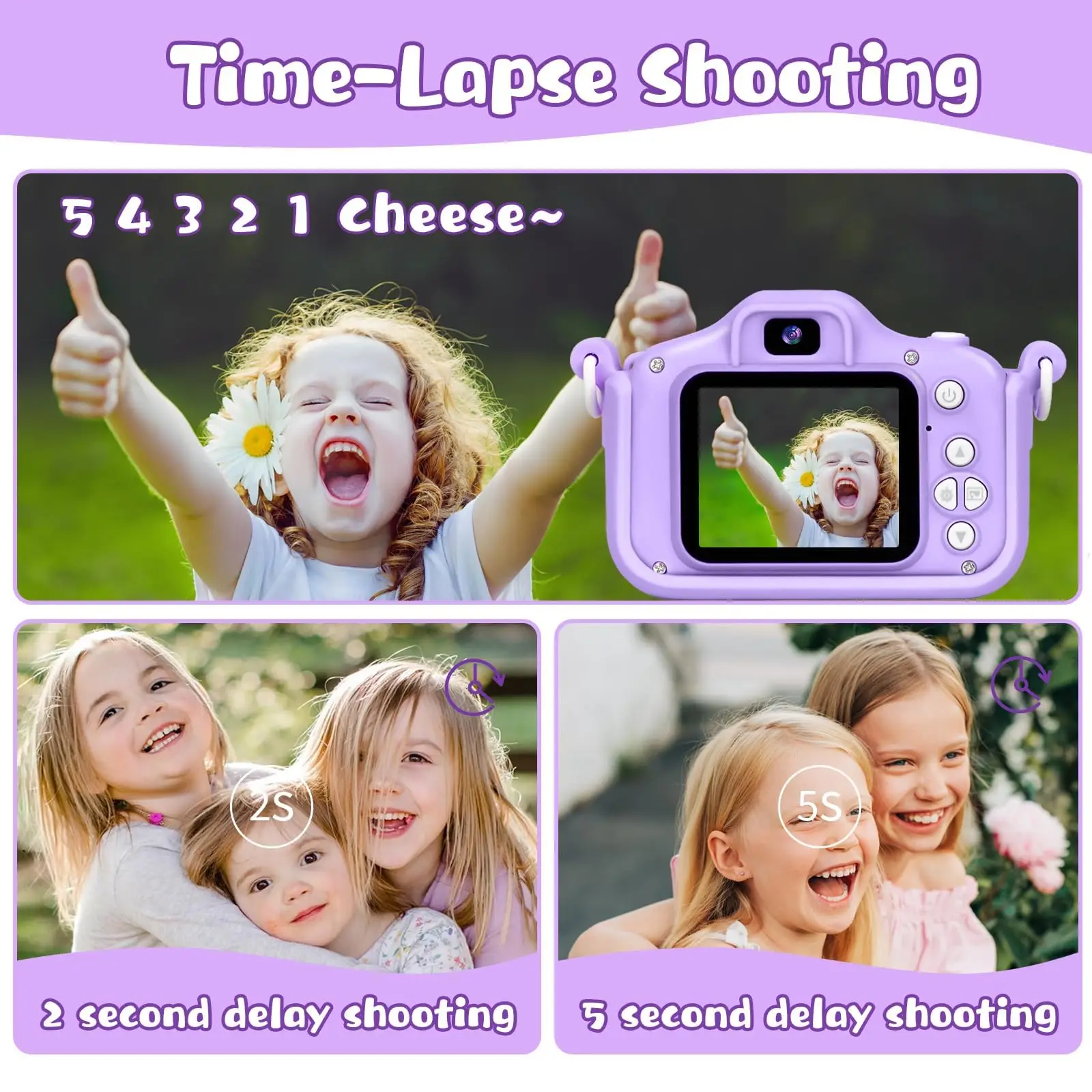 كاميرا للأطفال مزودة ببطاقة ذاكرة سعة 64 جيجابايت، ودقة 48 ميجابكسل، وتسجيل عالي الدقة بدقة 1080 بكسل، هدية مثالية للعطلات أو أعياد الميلاد للأولاد والبنات.