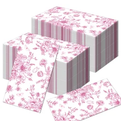 20pcs Floral Guest Napkins Pink Flower Disposable Paper Dinner Napkin Bathroom Hand Towels for Wedding Birthday Party Decoration