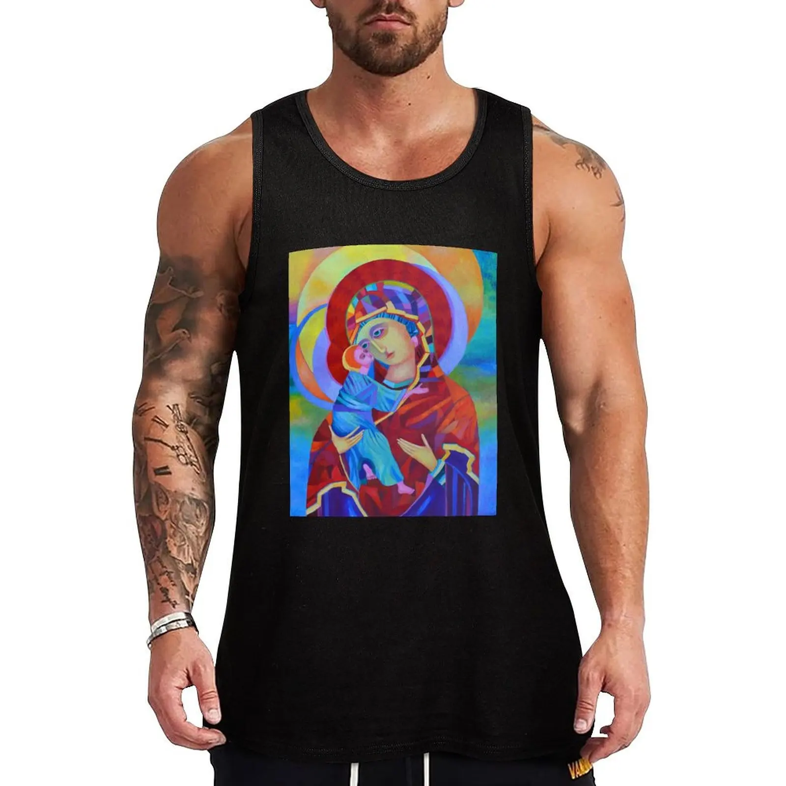 Virgin Mary with Child Jesus icon, Madonna and Child Tank Top Men's summer vest man sexy?costume