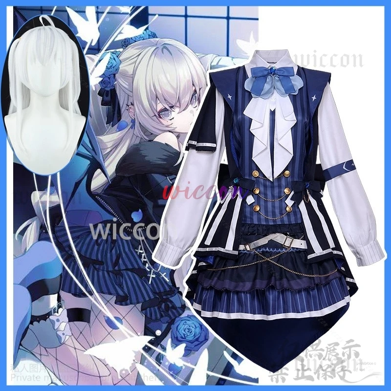 Anime Vtuber Cosplay YouTuber Blanche Fleur Costume Dress Halloween Lolita Gothic Vampire Suit Wigs For Woman Girls Customized