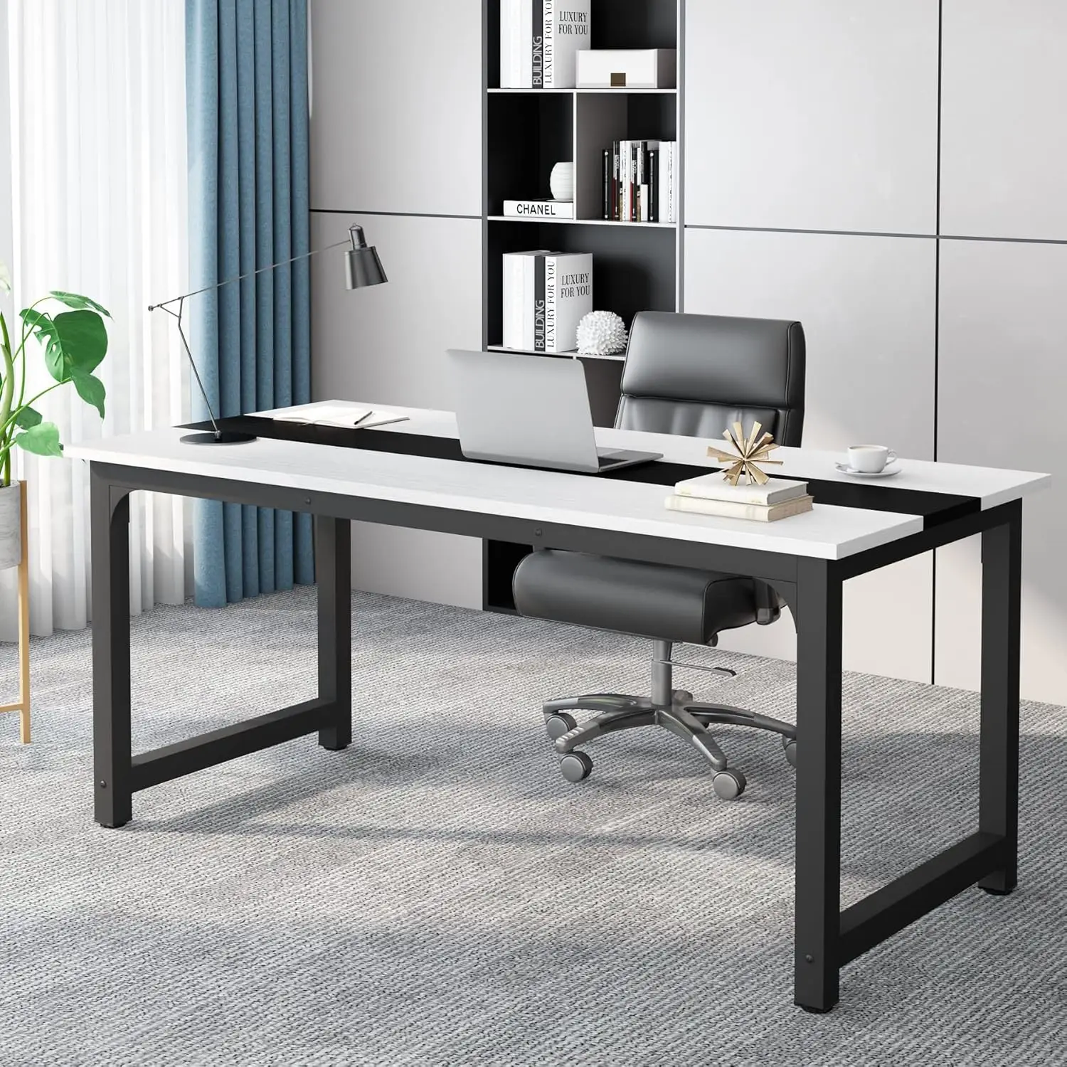 

70.8”Executive Desk, Large Office Computer Desk with Thicken Frame, Modern Simple Workstation Business Furniture