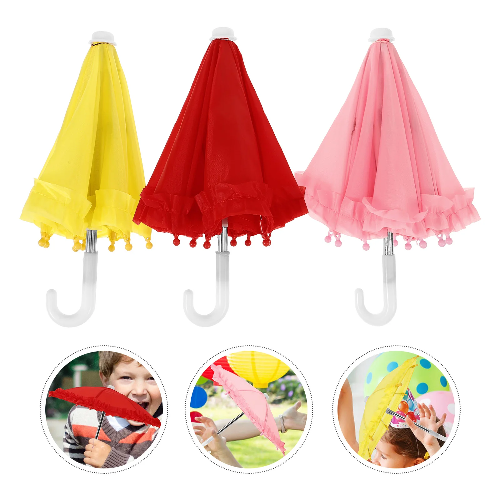 3 Pcs Lace Toy Umbrella Ornaments for Kids Sun Adorable Model Iron Cognitive Decor Child