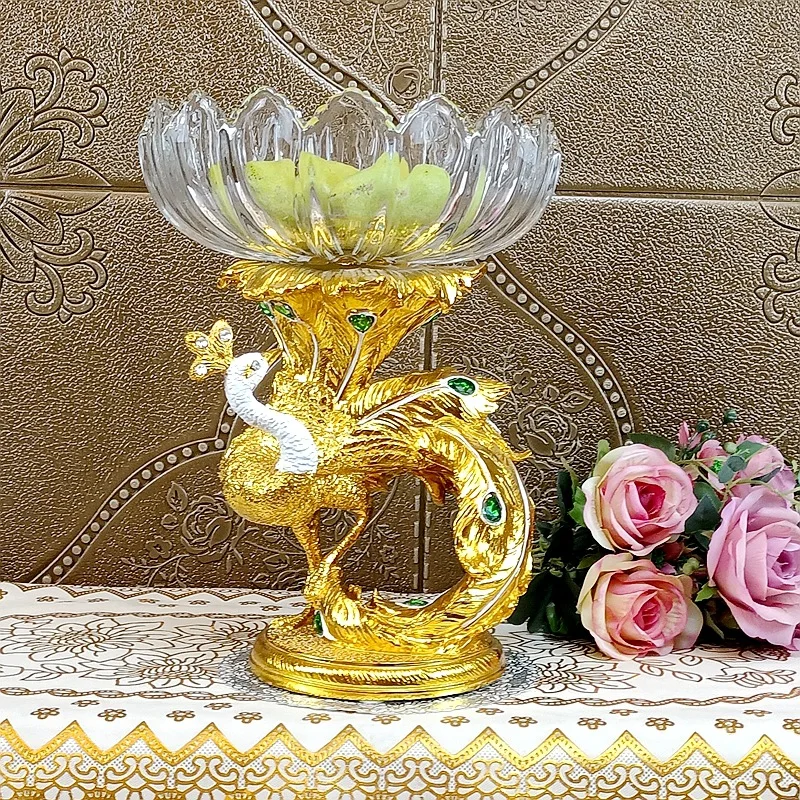 European high-end luxury gold peacock fruit plate light luxury dining table living room coffee table ornament fruit plate home d