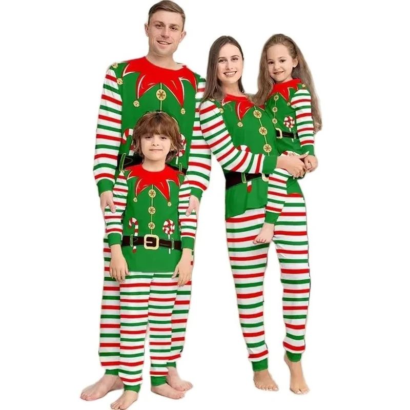 

2024 Striped Christmas Family Matching Pajamas Sets Daddy Mommy and Me Xmas Pjs Clothes Cosplay Father Mother Children Sleepwear