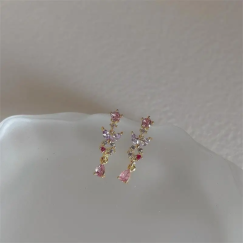 Korea Style Fashion Cute Butterfly Flower Tassel Zircon Eardrop Earring For Women Girls Party Earring Jewelry Gift